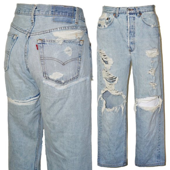 Levi's Denim - VINTAGE LEVI’S 501 80s USA Distressed Straight Jeans W 30''